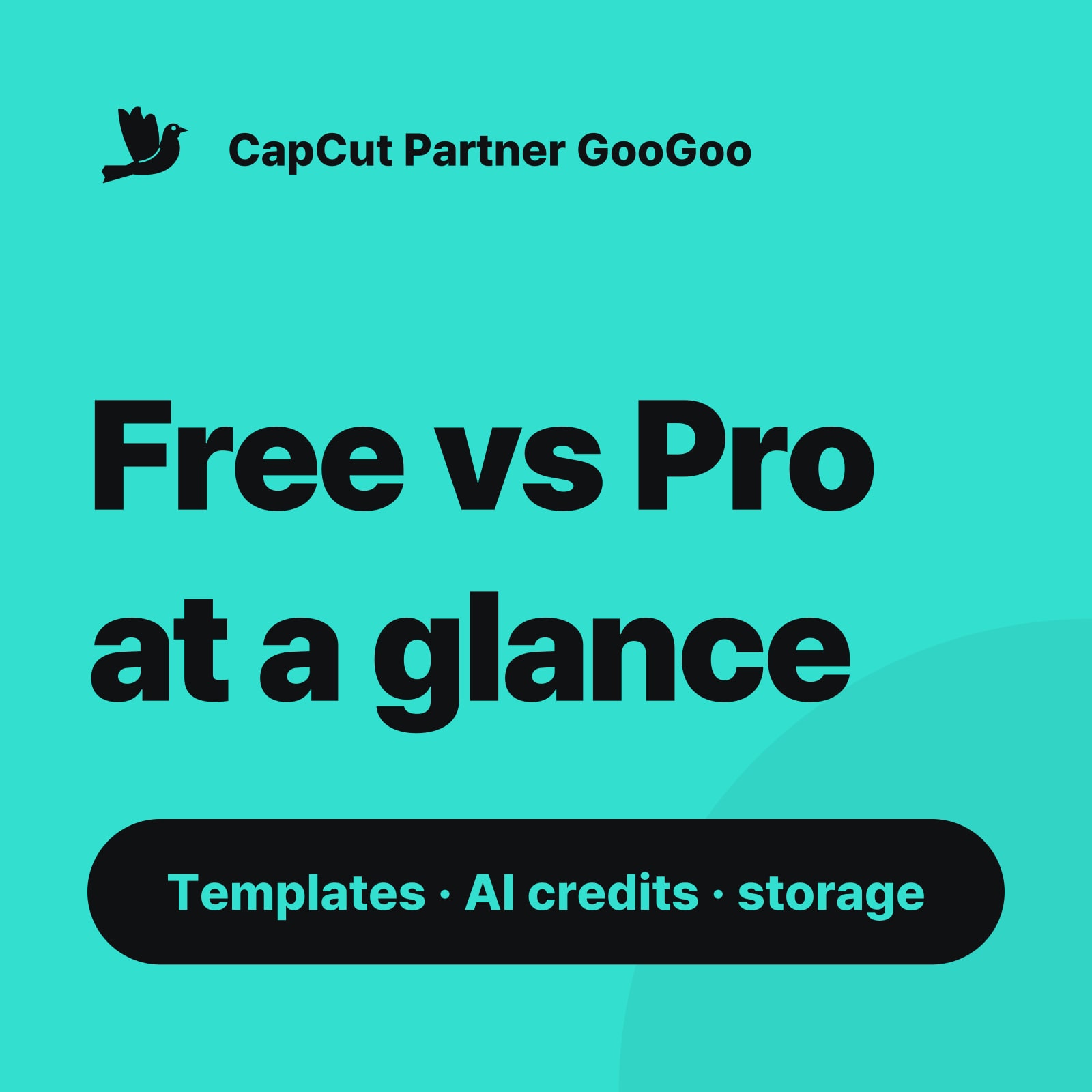 Free vs Pro at a glance — Templates · AI credits · storage (CapCut Pro vs Free)